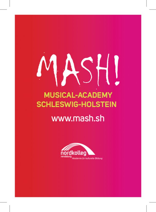rot-pinkes Plakat mit der Aufschrift "MASH! Musical-Academy Schleswig-Holstein www.mash.sh"